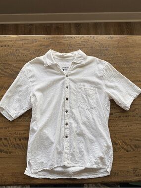 Forber White Short Sleeve Button Up Shirt Mens Small 100% Peruvian Cotton Casual